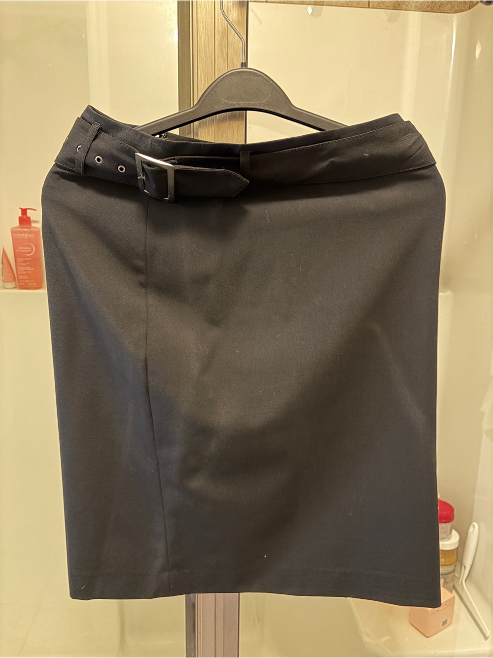 Classic Black Belted Pencil Skirt